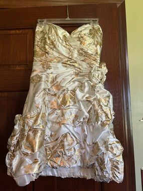 Gold Floral Cocktail Dress - Strapless Satin Party Dress